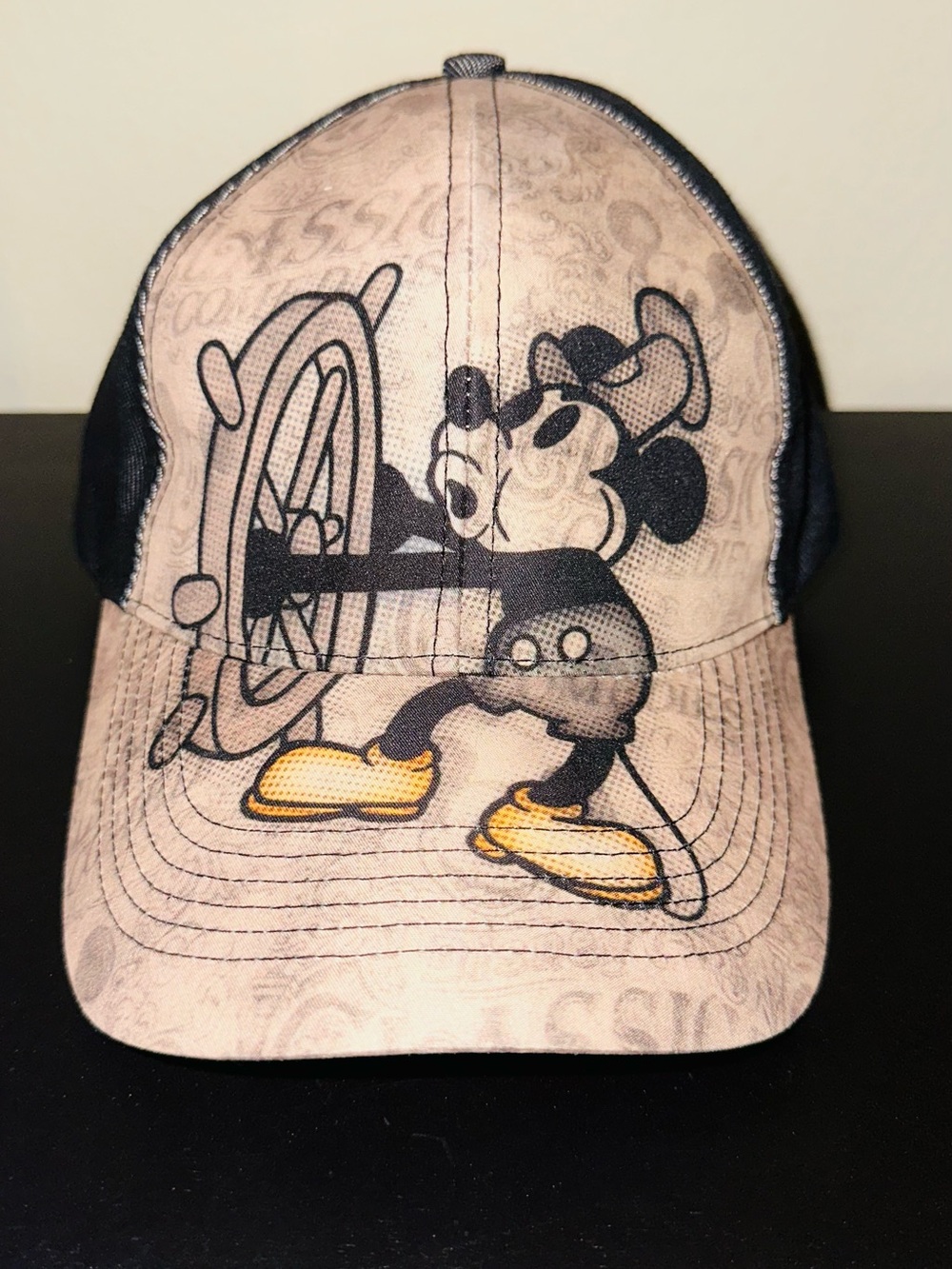 Classic Cartoon Steering Wheel Trucker Hat - Beige & Black
